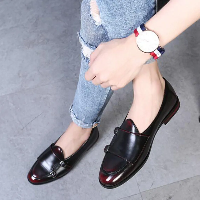 

Fashion Men England Style Retro Casual Doug Shoes Round Toe Loafers PU Leather Shoes Waterproof Wear-resisting Belt Buckle Shoe