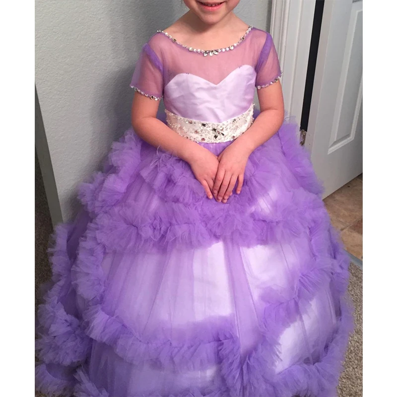 Aibaowedding Pink Puffy Pageant Dress for Girls, Long Kids Ball Gown, Flower Girl Dress for Wedding image 3