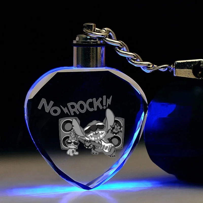 Disney стежка брелоки в форме сердца кристалл мультфильм брелок LED кулон подарок на день рождения ключ кулон - Цвет: g