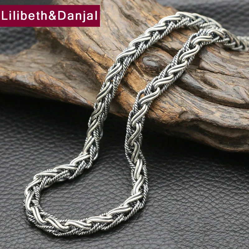 

100% Real 925 sterling silver 7mm Wide Weave Rope accessories for men Chain Necklace Pendant jewelry best friends GN1