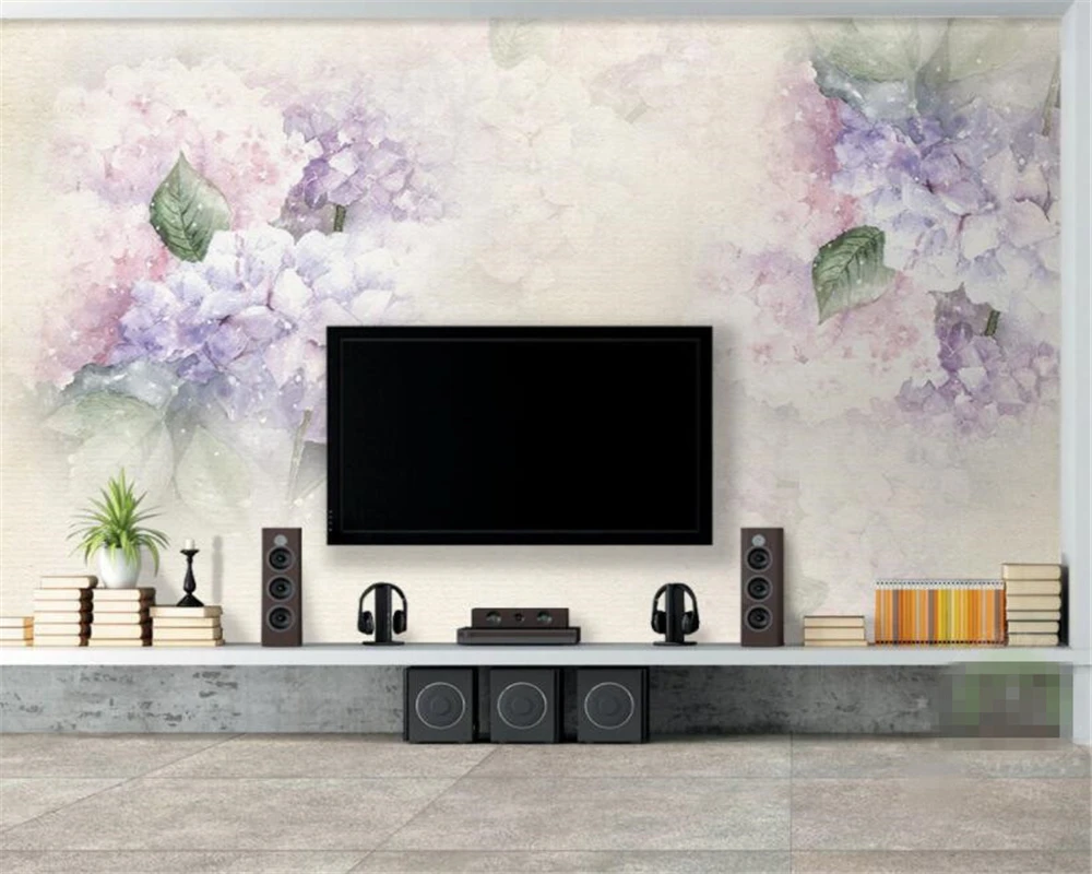3D обои для гостиной фиолетовая Гортензия лист Бабочка фотообои|background 3d|3d wallpaper