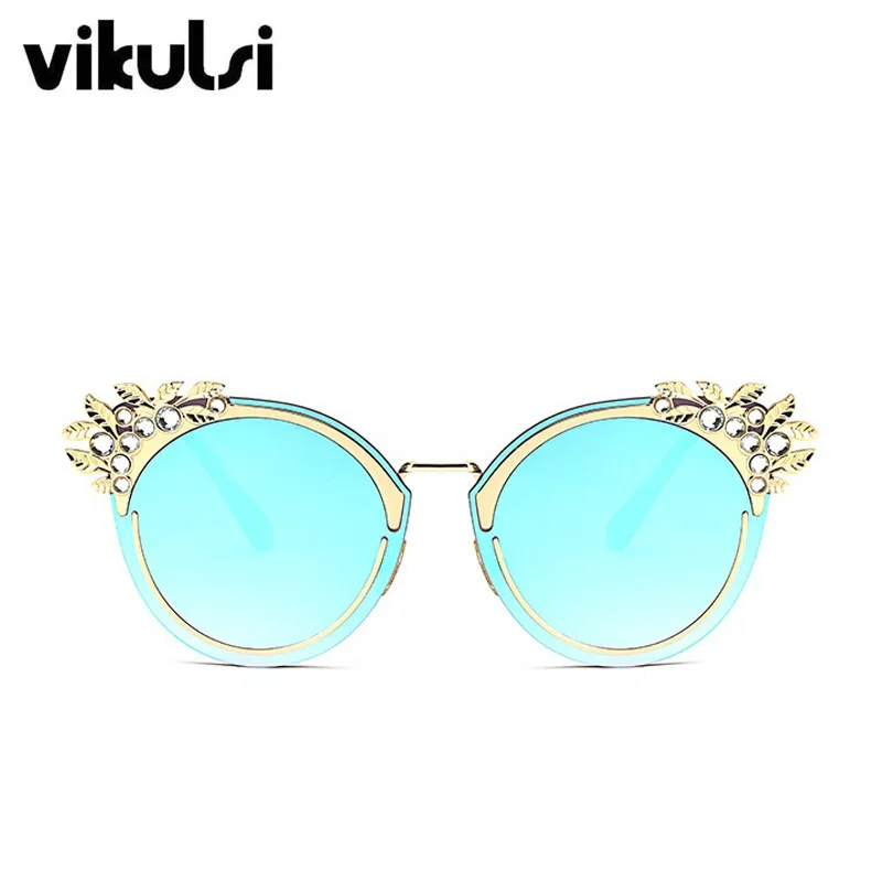 Роскошные Стразы, алмазные солнцезащитные очки для женщин, высокое качество, модные модели, очки, персональные, кошачий глаз, солнцезащитные очки, зеркальные оттенки, UV400 - Цвет линз: D848 ice blue