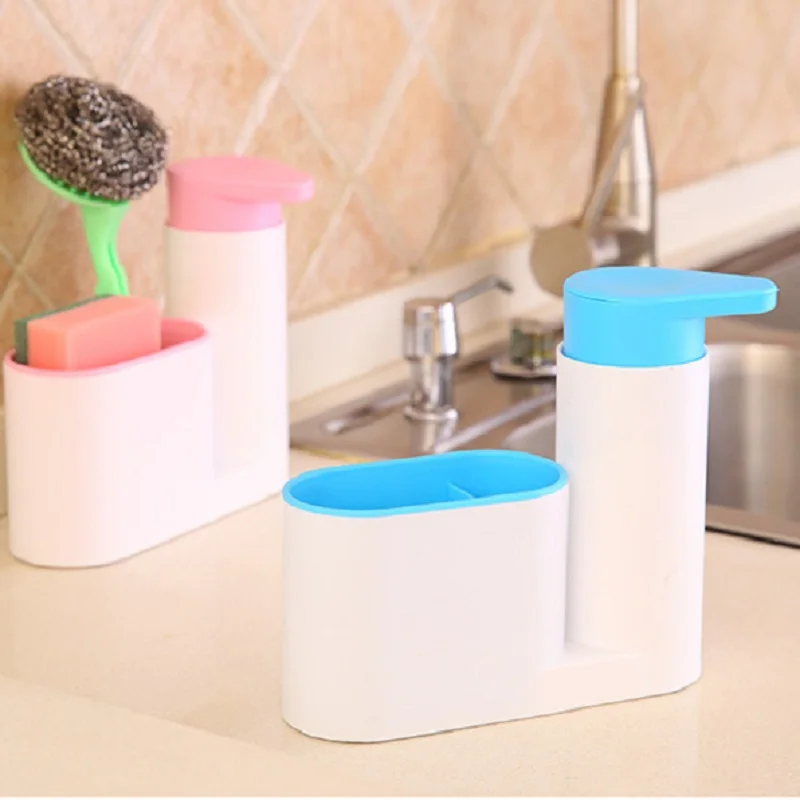 

2 in 1 Multifunctional Kitchen Storage Sink Compartment Washing Sponge Brush Sink Detergent Soap Dispenser Bottle Kitchen Gadget