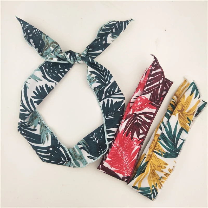 

New Top Retro Woman Elastic Hairband Beach Twist Turban Knotted Cross Bohemian Vintage Leaf Print Headband Hair Accessories