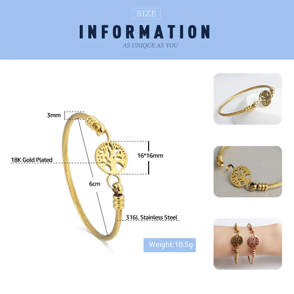 2018 Новый FINE4U B030 316L Нержавеющая сталь манжеты браслет витой кабель с деревом для