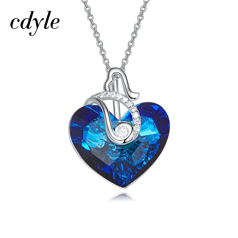 

Cdyle Embellished with crystal Pendant AB Color Blue Heart Shaped Wedding Fashion Jewelry Sexy Lady Gift