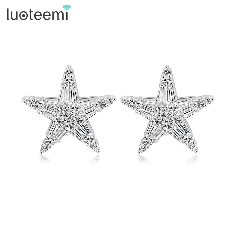 

LUOTEEMI High Quality Star Stud Earrings AAA Cubic Zirconia Women Wedding Brincos Classic Jewelry For Dinner Party Accessories