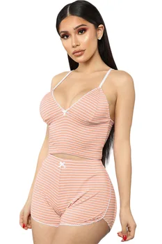 

Spring Summer Women Two Piece Set Top and Pants Plus Size Outfits Tracksuit Sweatsuit Striped V Neck Strap Tops and Shorts Sexy