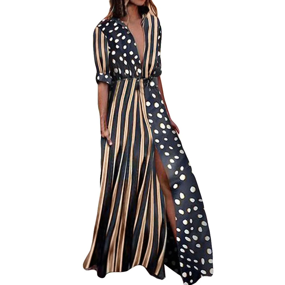 

Summer Dress 2019 Sleeve Casual Womens Boho Half Sleeve Wave Point Fashion Ladies Casual Evening Paty Long Dress vestidos #N05