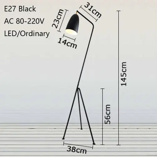 Креативный регулируемый металлический окрашенный E27 СВЕТОДИОДНЫЙ торшер 110V 220V напольный светильник для гостиной Спальня Кабинет прикроватный офис - Цвет абажура: black
