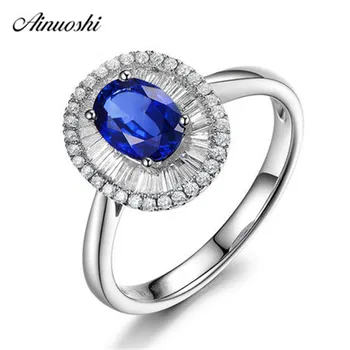 

AINUOSHI 1.25 Carat Oval Cut Blue Sona Halo Rings 925 Sterling Silver 4 Prongs Flower Lady Engagement Anniversary Lover Rings