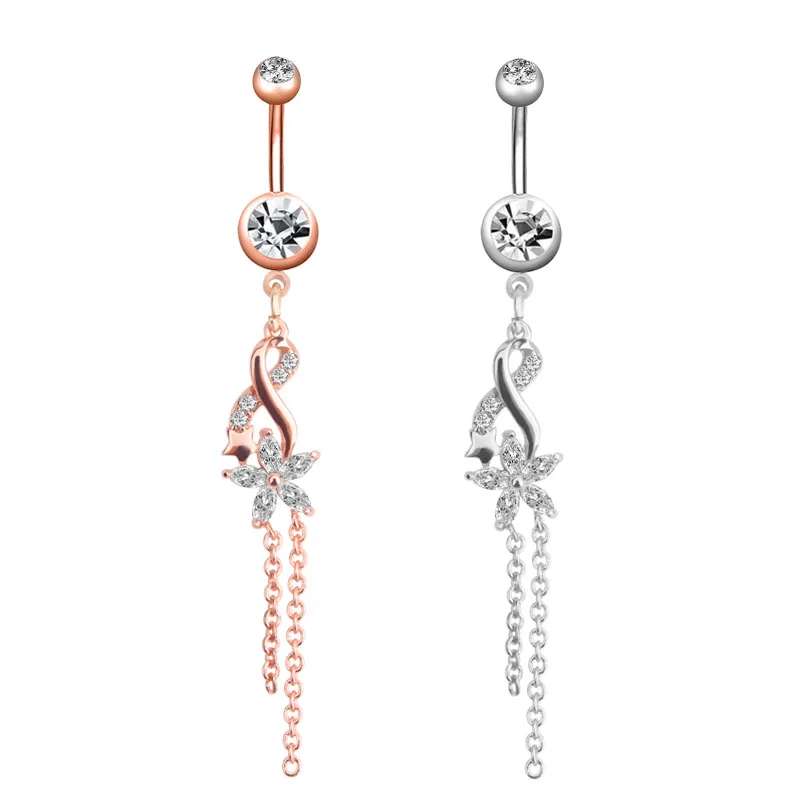 Fashion Luxury Zircon Star Flower Navel Piercing Belly Button Rings