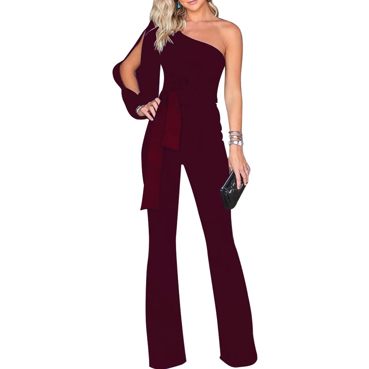 women's trousers hot sale jumpsuit classic solid color oblique collar button one-piece wide-leg pants women women's trousers hot sale jumpsuit classic solid color oblique collar button one-piece wide-leg pants women