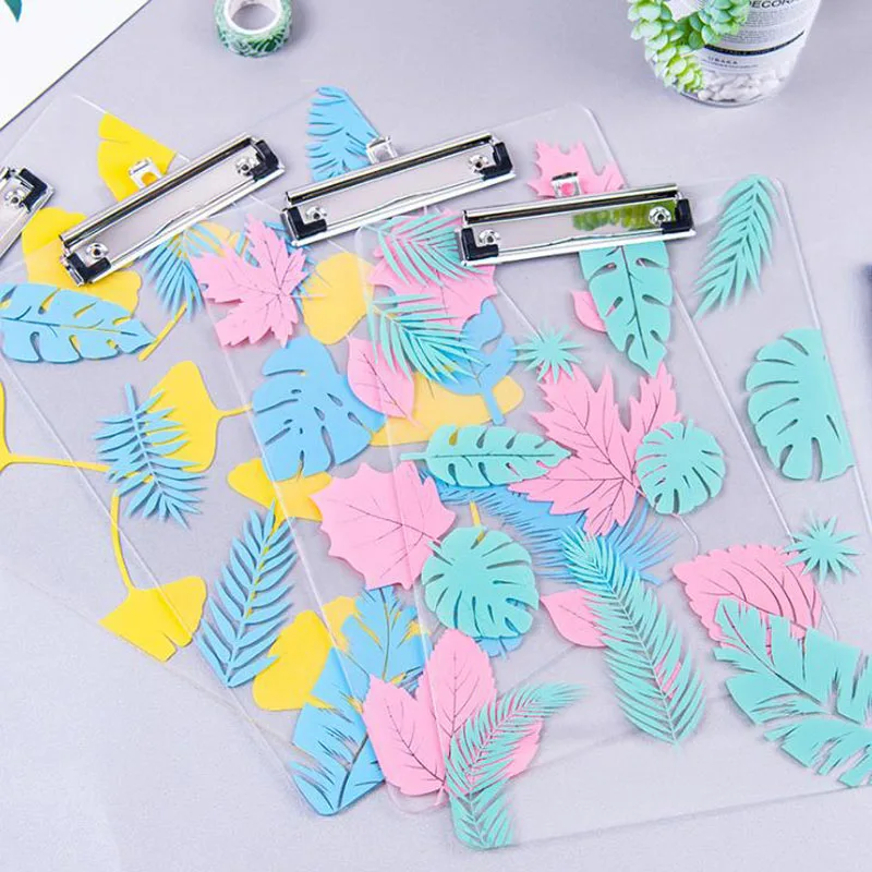 

1 Pcs Simple A4 Plant Leaves Transparent Clipboards Clip Document File Folders Board Desk File Drawing Writing Pad Stationery