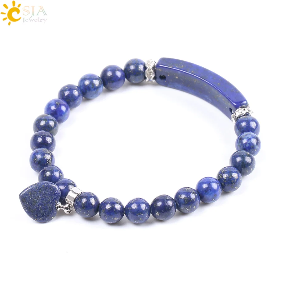 

CSJA High Quality Lapis Lazuli Bracelet Natural Stone Beads Men Women Bangles Handmade Beaded Flexible Chain Chakra Jewelry F106
