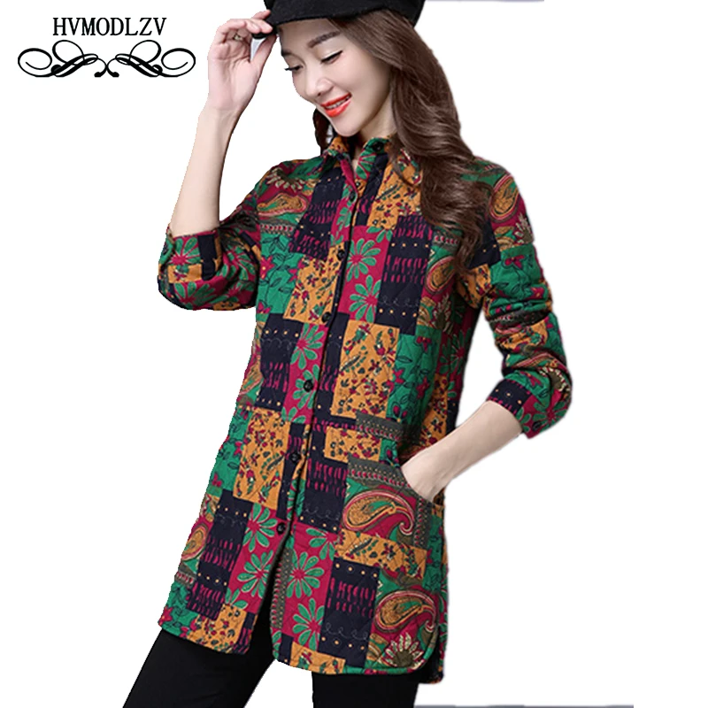 

2017 Spring Autumn Women Printed Cotton Jacket Plus size long sleeves Warm Cotton Jacket Women Jaqueta feminina inverno LJ275