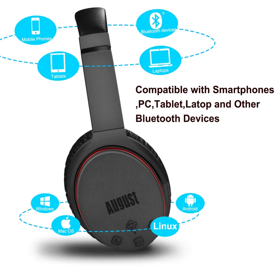 August EP735 Wireless Bluetooth Headphones for Moblie Phone,PC,Laptop,Tablet