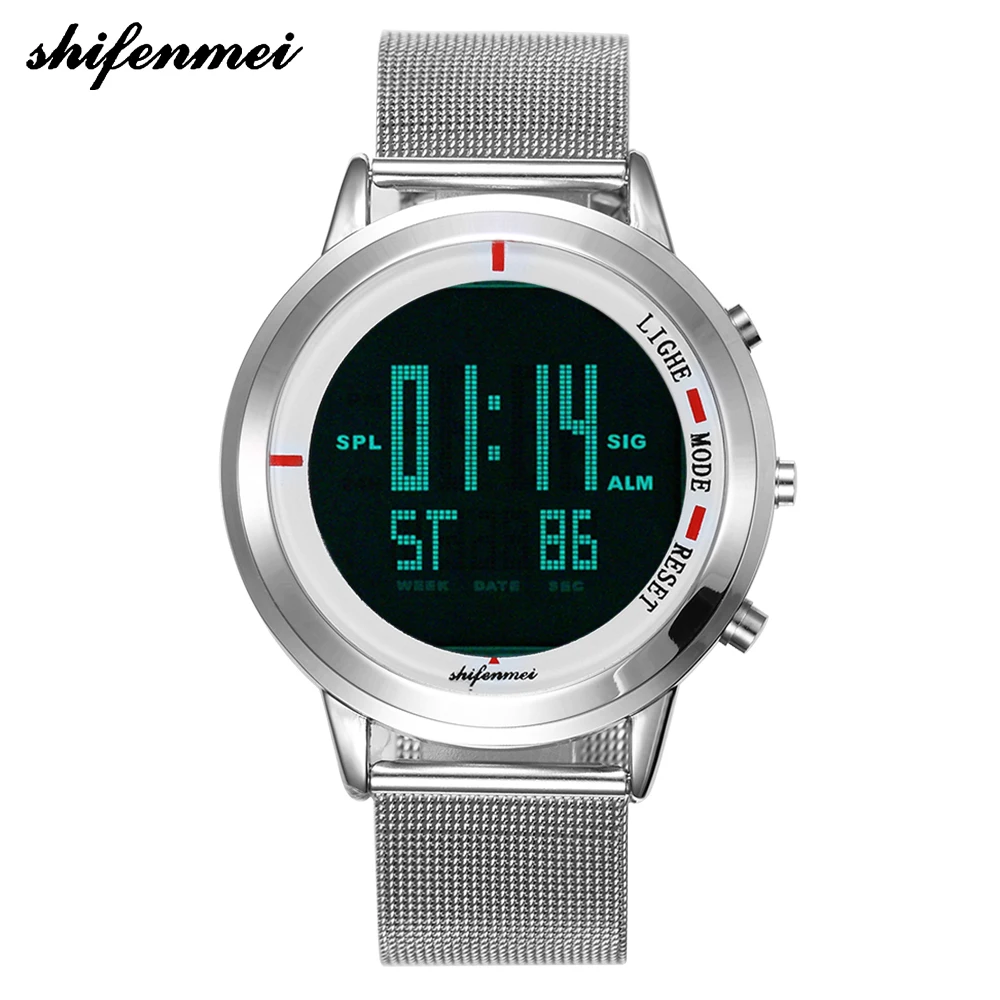 

shifenmei S1134 New Mens Watches Top Brand Luxury black + white LED Light Stainless Steel Mesh Fashion Wrist Watch relogio