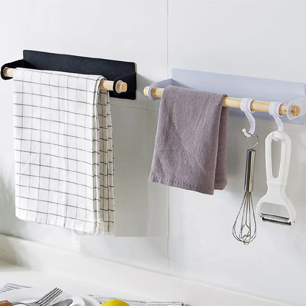 

Iron Wood Wall Self-Adhesive Hand Towel Bar Hanger Rack for Bathroom Kitchen Towel Rack Hanging Holder Tissue Shelf Organizer