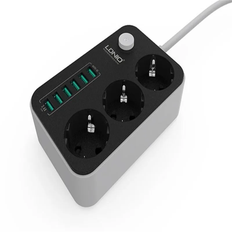 

PLYMOTON EU Standard Socket Surge Protector Power Strip 3 AC Outlets 6 USB Ports Charger Adaptor Extension Socket Plug