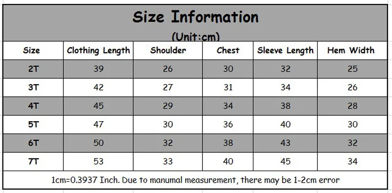 2-7Y Kids T shirt size 