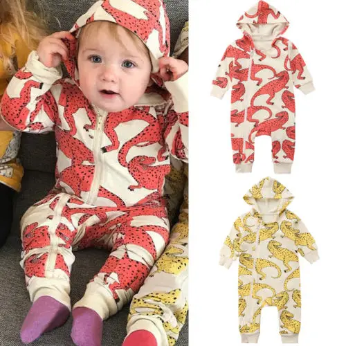 

2018 Brand New Autumn Clothes Newborn Baby Boy Girl Dinosaur Long Sleeve Hooded Romper Jumpsuit Cotton Clothes Outfits 0-3T