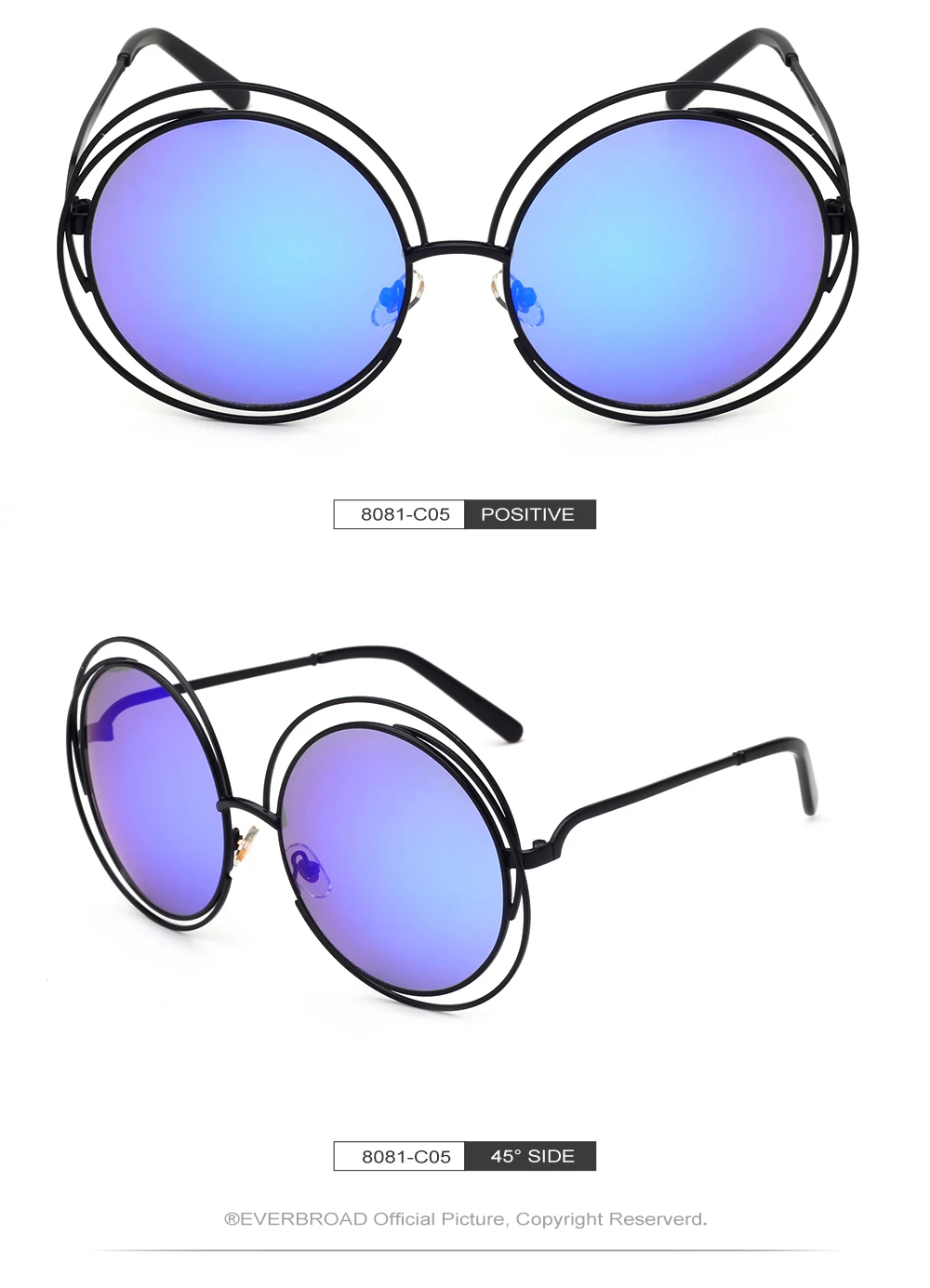 Новая Мода Круглый Синий объектив Форма Солнцезащитные очки для женщин женский, черный Рамки покупки вид UV400 металла очки поле ev2773