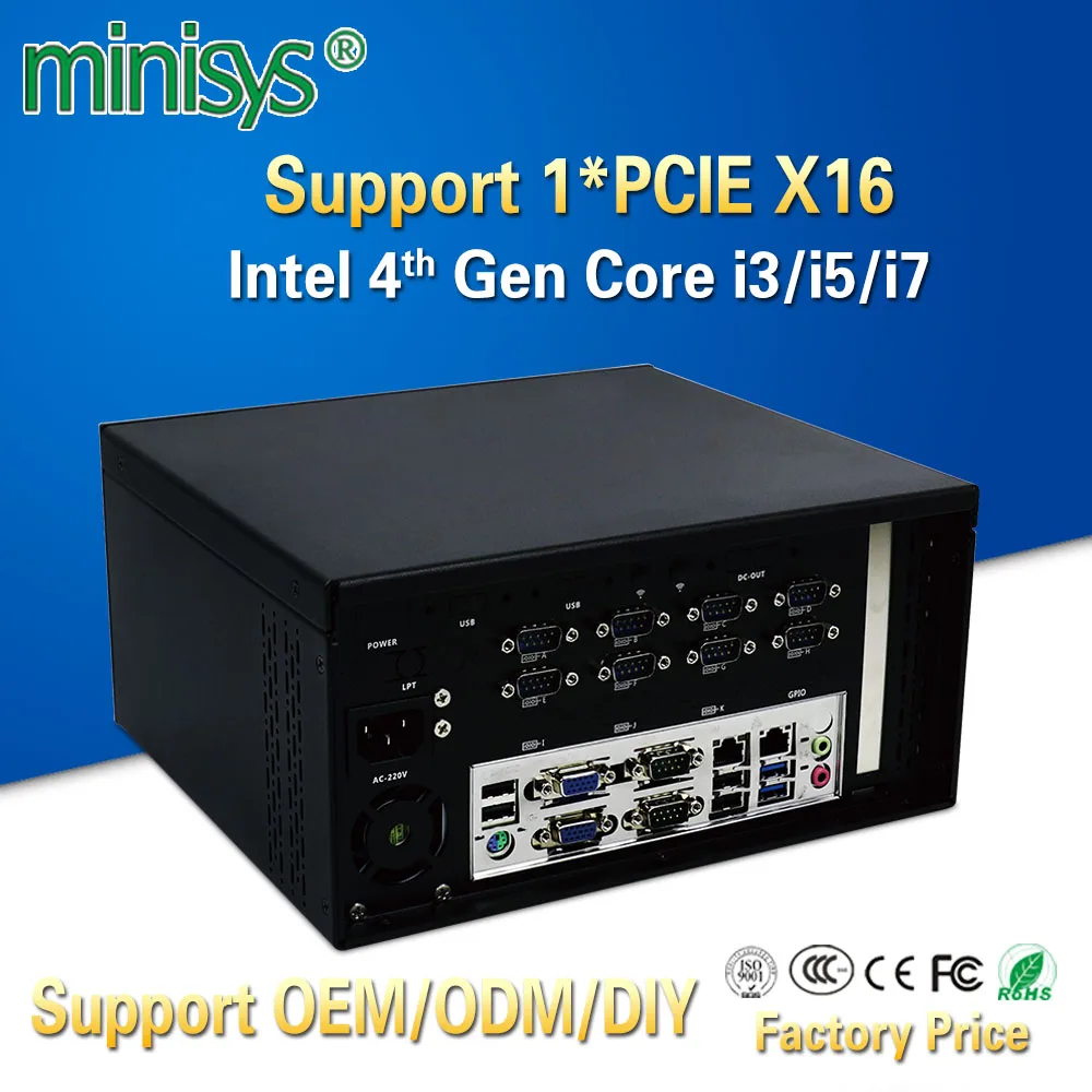 Minisys новый Intel Core I3 4160 I5 4460 I7 4770 промышленный рабочий стол мини ПК с вентилятором поддержка Nvidia дискретные графика и PCIE X16