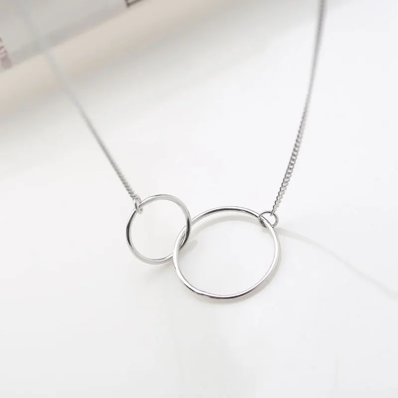 

925 Sterling Silver Necklace Minimalist Circle Double Loop Female