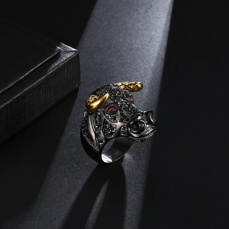 D& Z Кольцо в виде Головы Быка для мужчин золотого цвета 316L нержавеющая сталь микро проложить Стразы хип-хоп кольца для мужчин s ювелирные изделия Рэппер рок