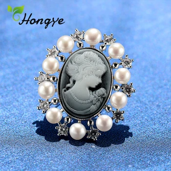 

Hongye Cameo Figure Shell Pearl Brooches Women Oval Silver/Gold Color Wedding Brooch Designer Brand Scarf Pin Gift Drop Shipping