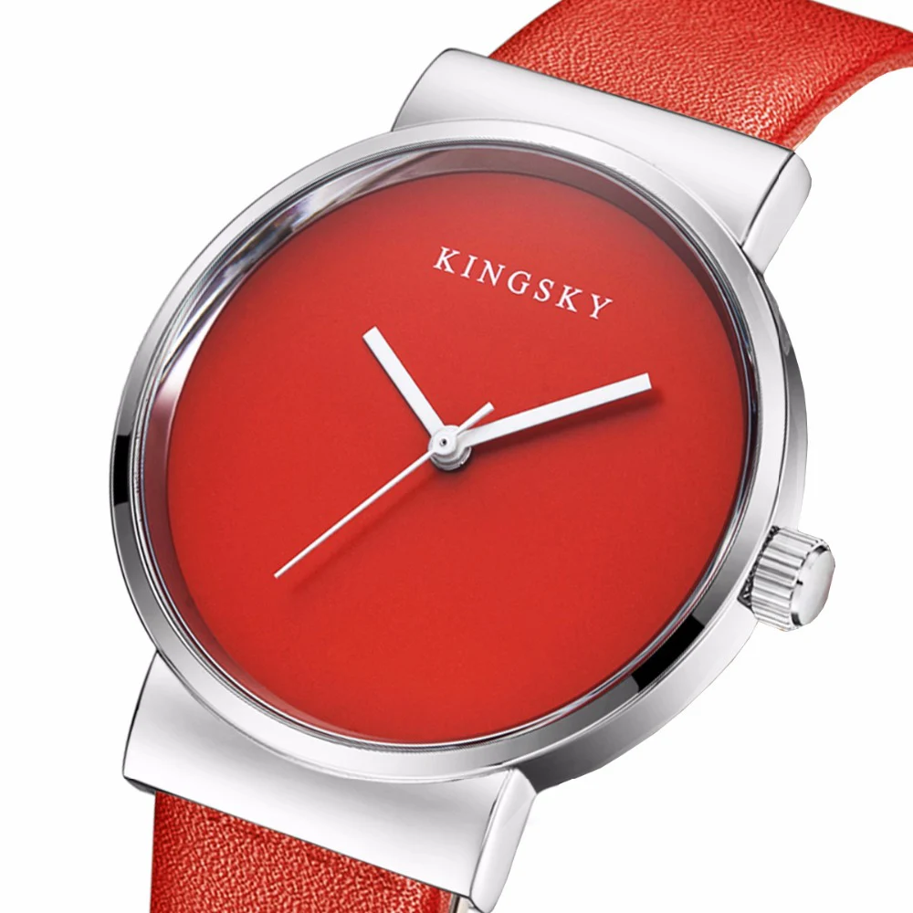 

Kingsky Women Quartz Watch Fashion Luxury Red Color WaterProof Leather Strap WristWatch Ladies Simple Dress Watch Montre Femme