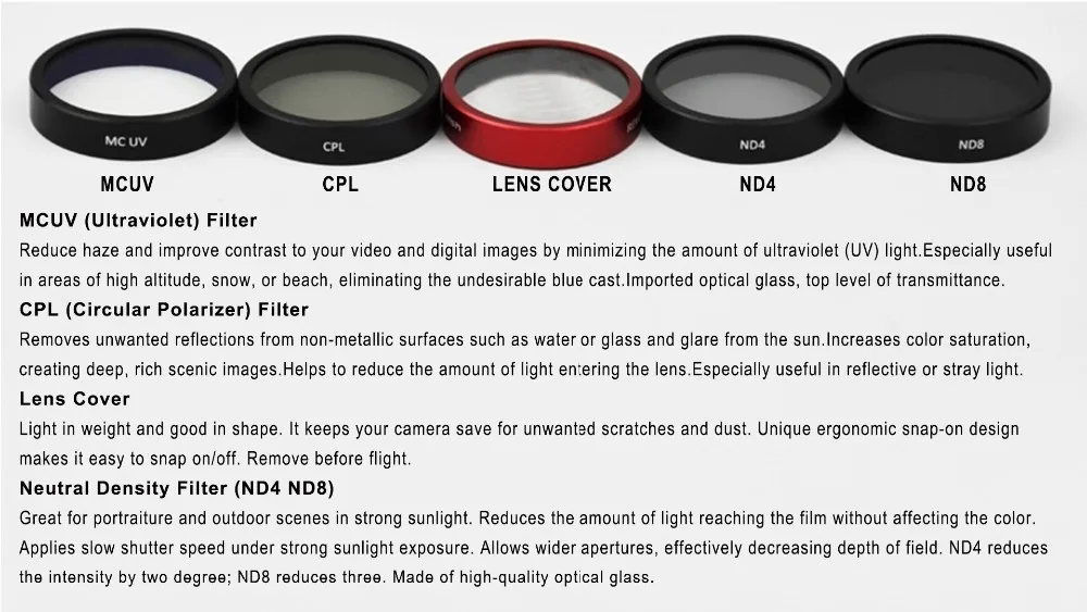 PGY DJI Phantom 4 3 Professional Accessories Lens Filter 6pcs(Bag+ND4+ND8+MCUV+CPL+cover) Gimbal Camera Quadcopter Drone Part PGY DJI Phantom 4 3 Professional Accessories Lens Filter 6pcs(Bag+ND4+ND8+MCUV+CPL+cover) Gimbal Camera Quadcopter Drone Part