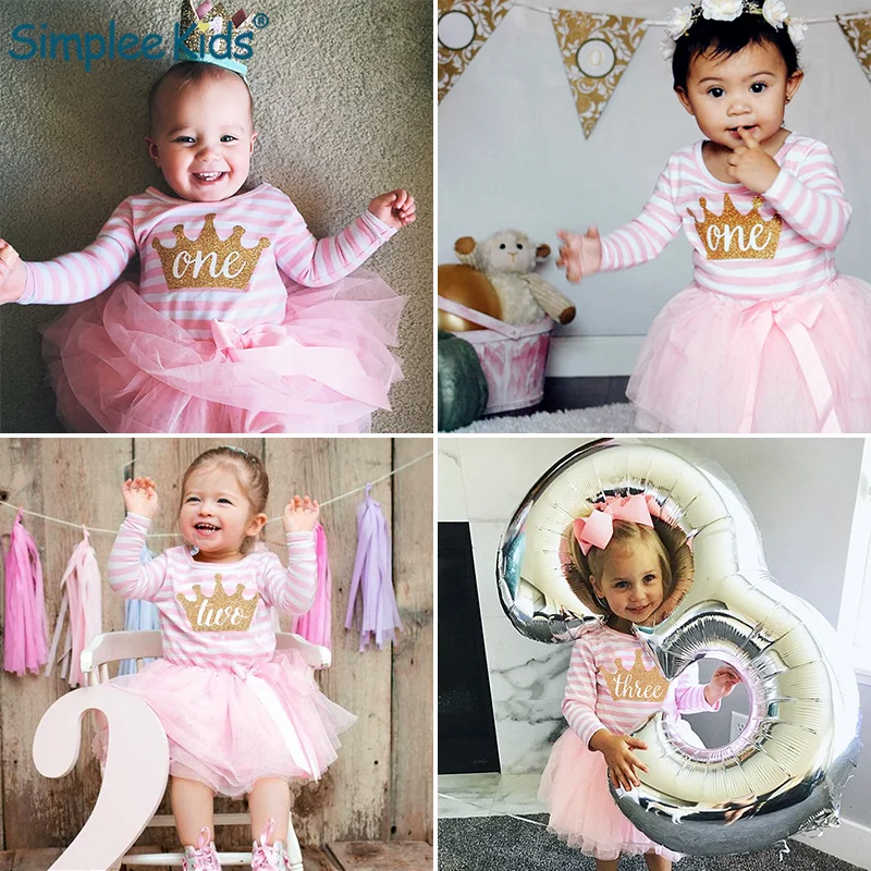 

Baby girls dresses for One Two Three years old birthday party Tutu toddler girl princess dress Long Sleeve stripe Girls clothes