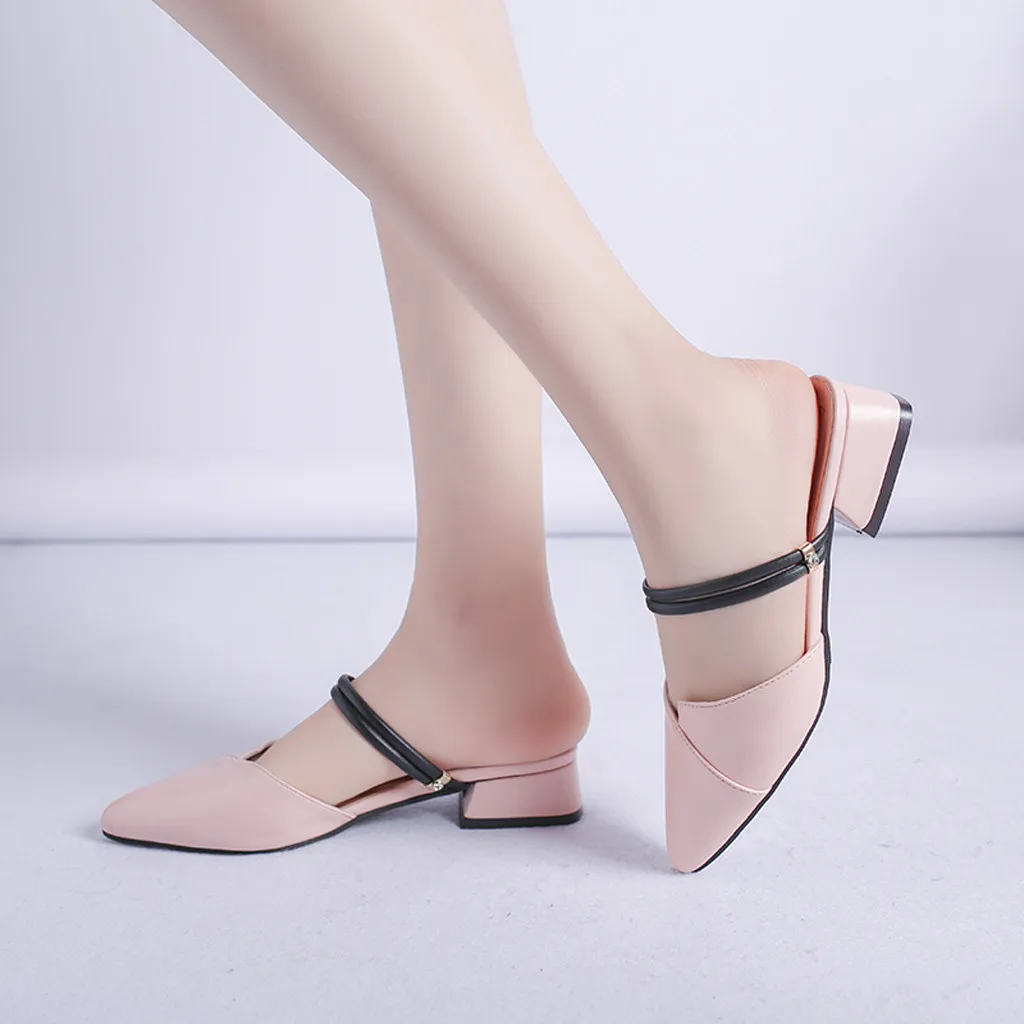 

Women's summer shoes Pointed Toe Square Heel Sandals Office Lady Elegant Shoes Solid Casual Slippers Slip-On Female Sandals