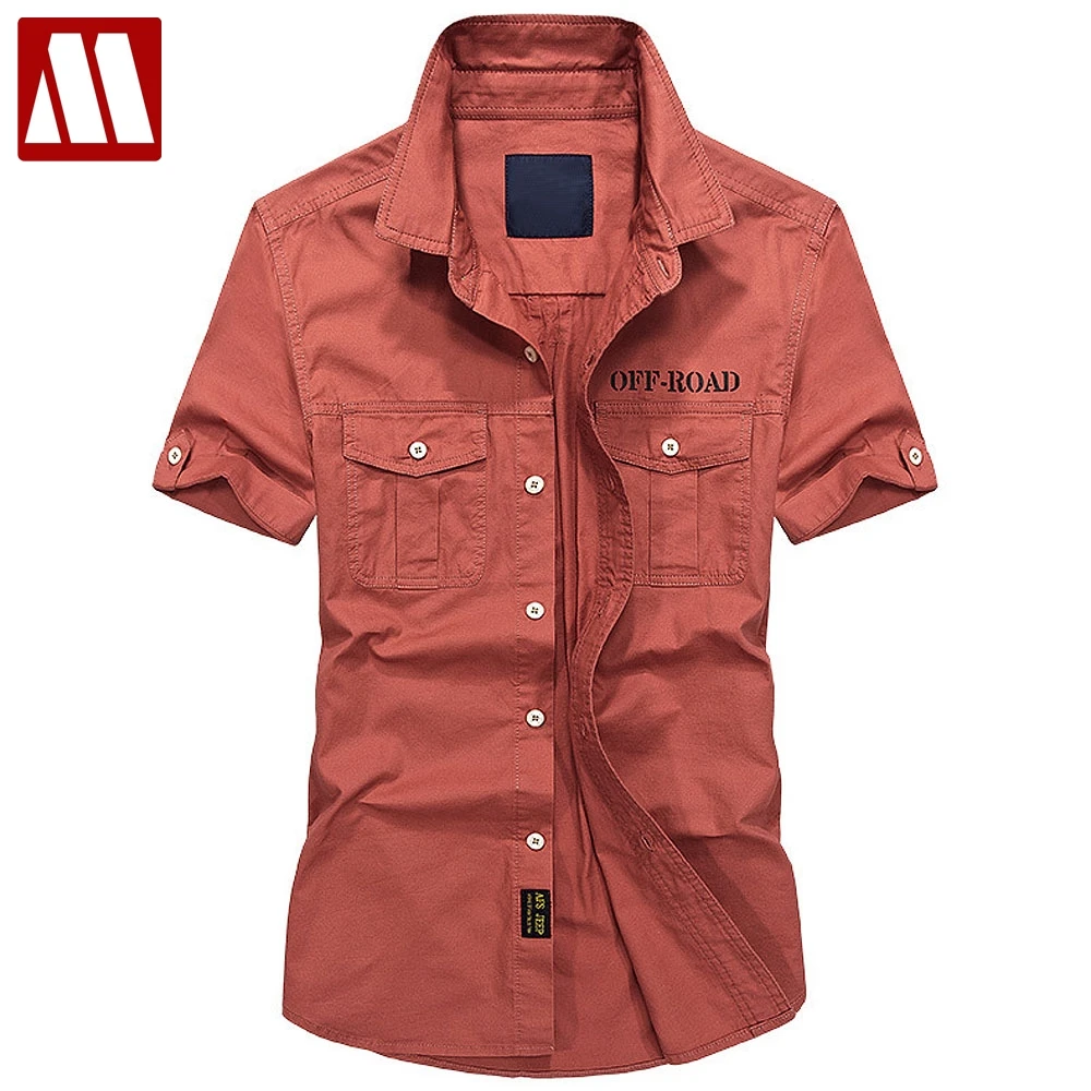 Short Sleeve Men Cargo Shirts Summer Cotton Military Shirts for Man