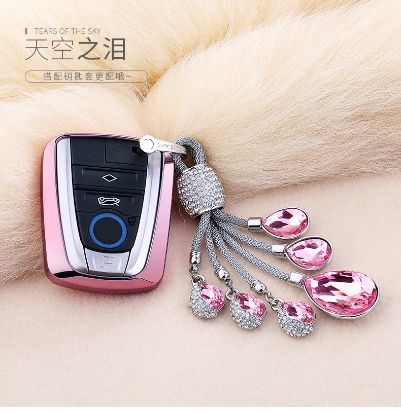

New Soft TPU Car Key Case Cover Car Styling for BMW I3 I8 Series Protection Key Shell crystal Keychain Ring Accessories