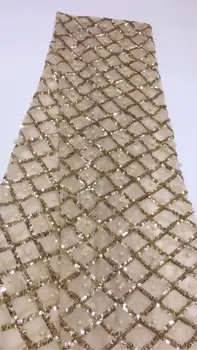 

2018 gold Latest French Nigerian Laces Fabrics High Quality Tulle Beads African Laces Fabric Wedding African French Tulle Lace