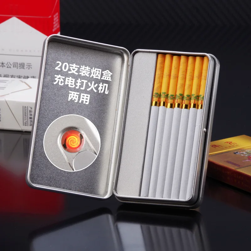 Men's Cigarette Box With Lighter Smoking Cigarette Case Creative USB
