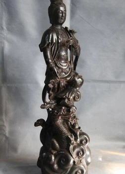

Buddhism Copper Bronze Ride Dragon Guan Yin Kwan-yin Boddhisattva Goddess Statue