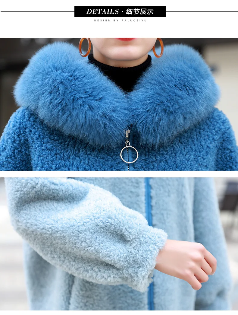 AYUNSUE Real Sheep Shearling Fur Coat Female Fox Fur Collar Real Woo Coats Winter Jacket Women Suede Lining Korean Outwear MY