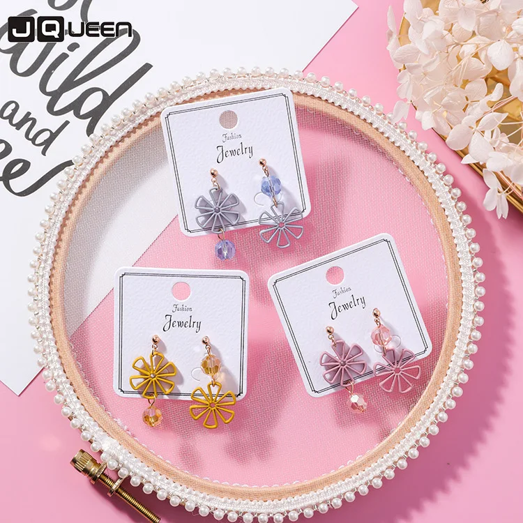 

New Fashion Crystal Hollow Out Flower Earrings Girl All-match Pink Blue The Sun FLOWER Asymmetry Earring Woman Jewelry Gift