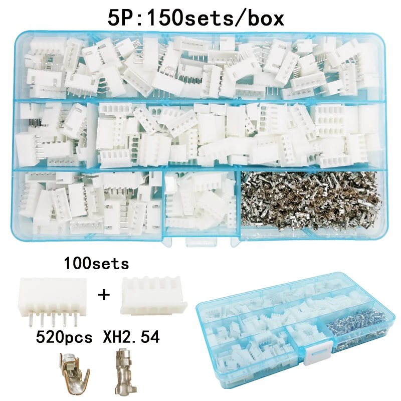 

100sets/box suit 5p pin 2.54mm XH2.54 connector plug + straight needle + terminal socket Header wire Adaptor connectors