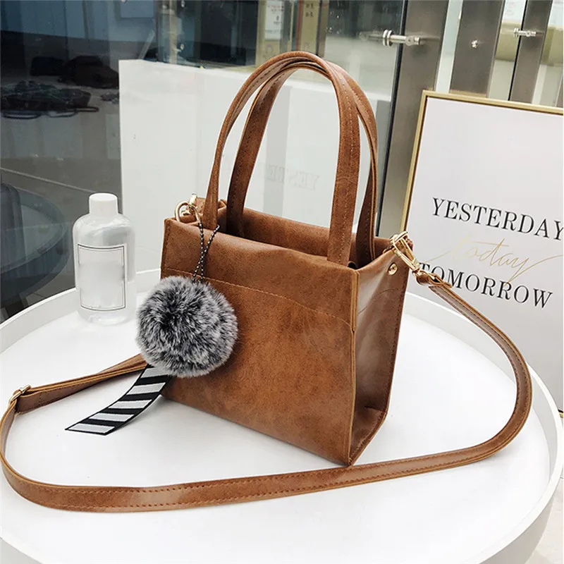 

Female Leather Cross Body Bags For Women New Fashion Shoulder Bag Luxury Handbags Women Bags Designer Hairball Tote Bag #40