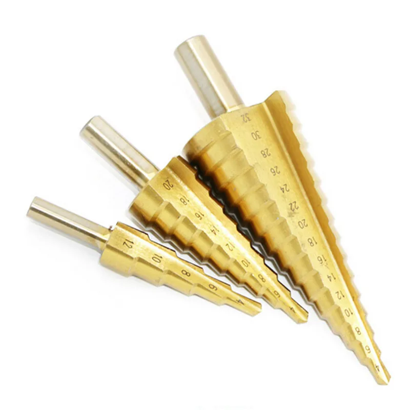 

Step drill bit 32mm Triangle auger drill 4-32mm/4-20mm/4-12mm Triangular shank drill spiral groove step triangular pagoda shape