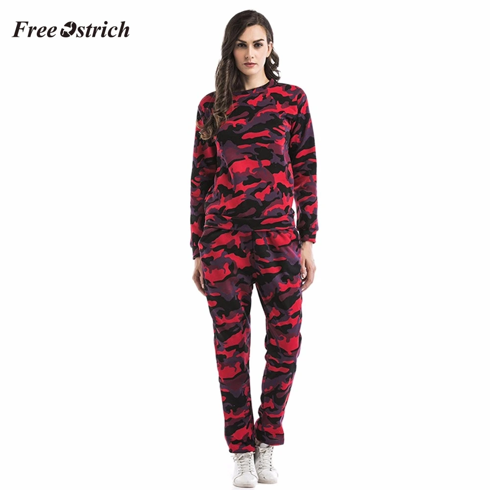 

Free Ostrich Tracksuit For Women 2 Casual Camouflage Female Sportswear Two Pieces Set Tops + Long Pants Sportsuit Plus Size 66