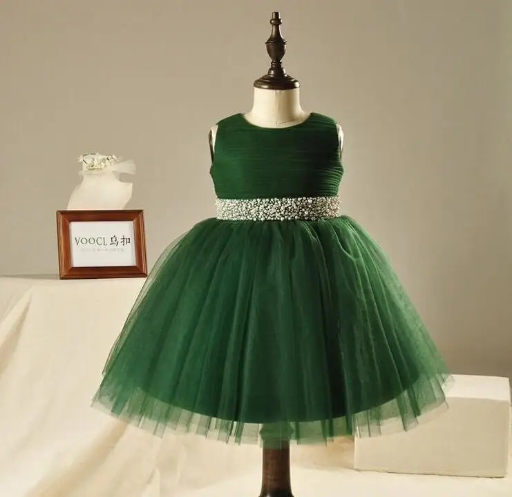 Элегантное платье для девочек Новинка, модное праздничное платье принцессы из тюля высокого качества с зеленым поясом со стразами для девочек от 12 месяцев до 10 лет