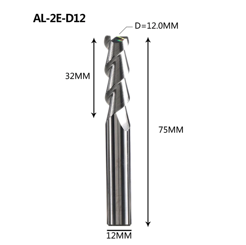 Инструмент с ЧПУ AL-2E AL-2EL твердосплавная Концевая мельница 2 Флейта концевая мельница квадратная головка Фрезерный резак с ЧПУ режущие инструменты Алюминиевый резак - Длина режущей кромки: AL-2E-D12.0
