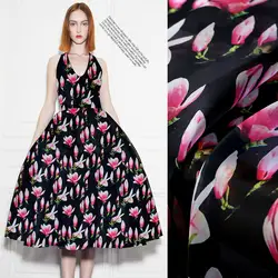 Новинка 2017 розовая Магнолия шелковой органзы Атлас цифровой струйный Шелковый шелковая ткань платье ткань