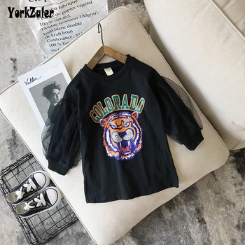 

Yorkzaler Girl Princess Dress Long Sleeve Mesh Cartoon Tiger Kids Party Dresses Casual Cotton Children Clothes Christmas Gifts